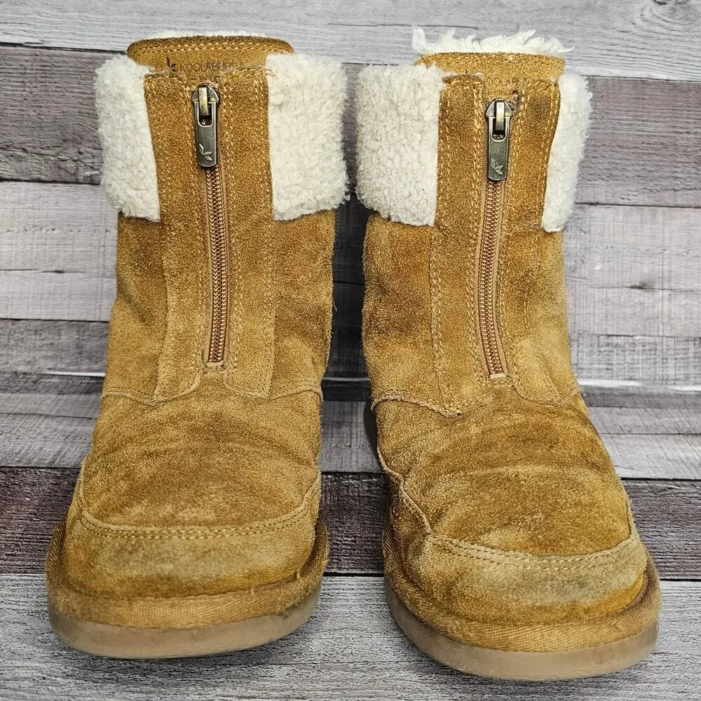 UGG KOOLABUURA Ankle BOOTS BOOTIES 1121540K Suede Fur Brown Zip Up Big Girl 4